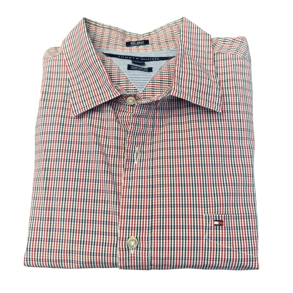 Tommy Hilfiger Other - Tommy Hilfiger Mens XL Custom Fit Tattersall Check Shirt Red White Blue 80s 2Ply
